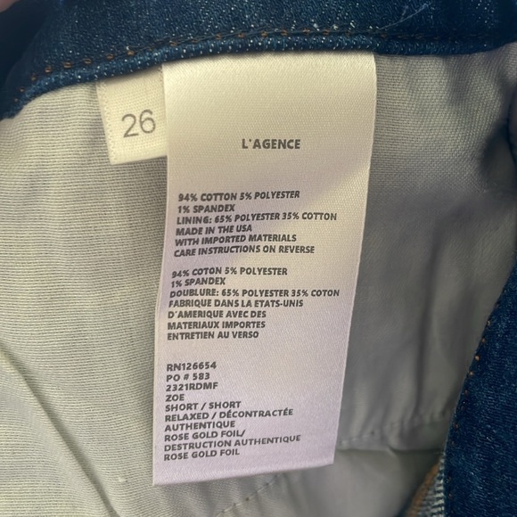 L'AGENCE womens blue denim gold metallic Zoe Le Vintage shorts size 26 NWOT - Picture 8 of 8